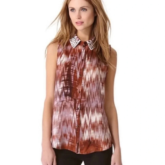 Elizabeth & James Julian Silk Rhinestone Collar Top S - Picture 1 of 10